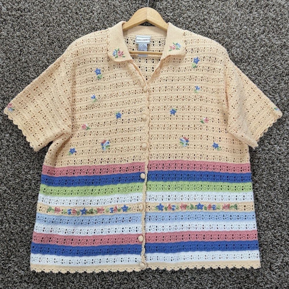Napa Valley Crochet Knit Cardigan Large Cottagecore Boho Floral Pastel Vintage